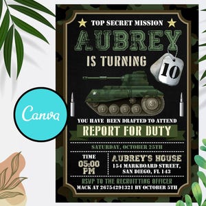 Faire-parts militaire, faire-part d'anniversaire armée, faire-part d'anniversaire soldat, faire-part militaire, anniversaire camouflage, téléchargement immédiat