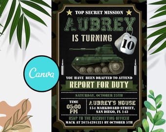 Army Birthday Invitation: Camouflage Tank Party (Instant Download)
