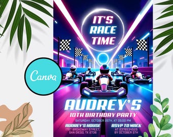 Go Kart Racing Birthday Invitation: Editable Canva Template (Digital Download)