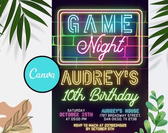 Game Night Birthday Invitation: Editable Canva Template (Digital Download)