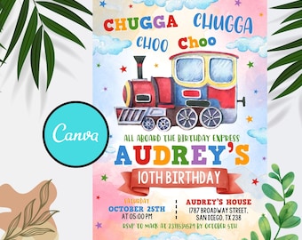 Invitación editable de cumpleaños en tren, invitación Chugga Chugga Choo Choo, invitación para el segundo cumpleaños de Two Two, segunda fiesta de cumpleaños, descarga instantánea