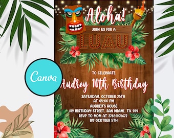 Aloha Geburtstagseinladung Vorlage: Tropical Luau Theme (Digitaler Download)