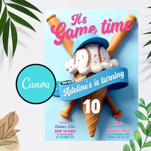 Baseball Drip Birthday Party Invitation, Baseball Birthday Invite, Baseball Drip, Sports Party for Any Age, Softball Drip, Editable Canva