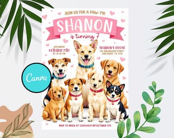 Editable Dog Birthday Invitation template, Puppy Birthday Invitation, Dog Invitation, Puppy Invitation, Instant Download