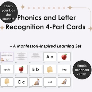 Montessori Phonics Cards | Printable Letter Recognition 4-Part Cards | Alphabet Learning Activity for Toddlers and Preschoolers