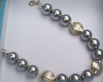 Gray Pearl Beads and Sterling Silver Bracelet