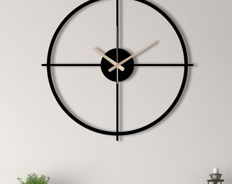 Reloj de pared moderno de metal negro: decoración minimalista para el hogar