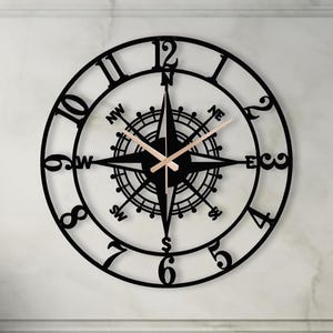Compass Metal Wall Clock, Decorative Living room Clock, Wall Art for Home, Christmas Gift, Unique Wall Clock,Silent Large Clock,Office Clock