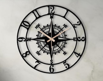 Compass Rose Metal Wanduhr: Stilles, modernes Wohndekor
