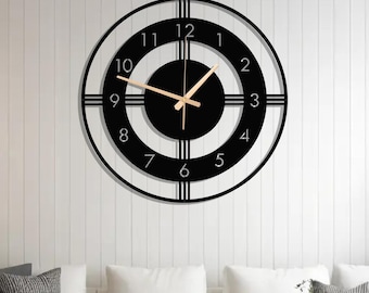 Large Metal Wall Clock: Modern  Numeral Design, Silent Movement