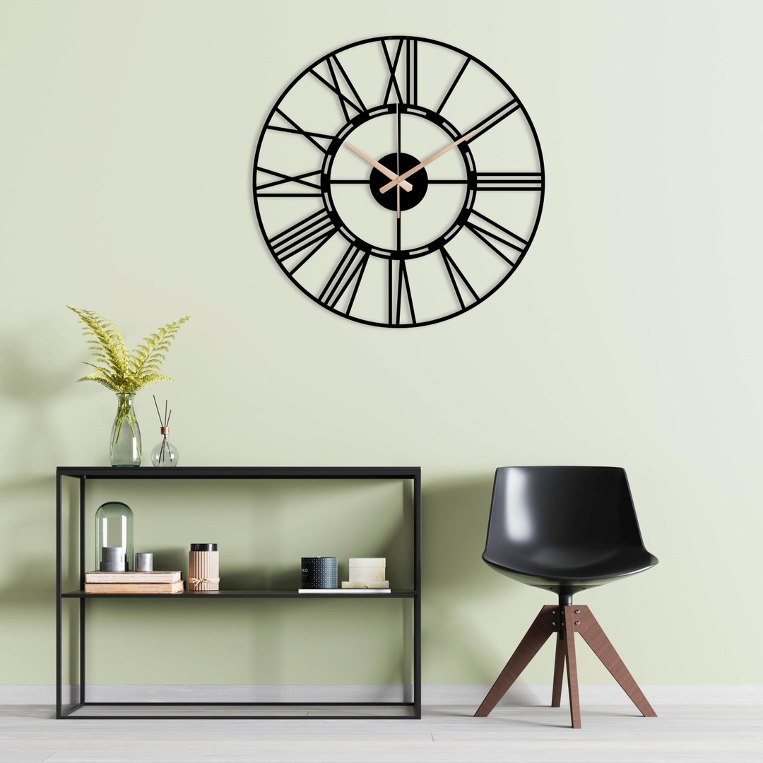 Large Modern Metal Wall Clock: Roman Numeral Silent Clock - Etsy