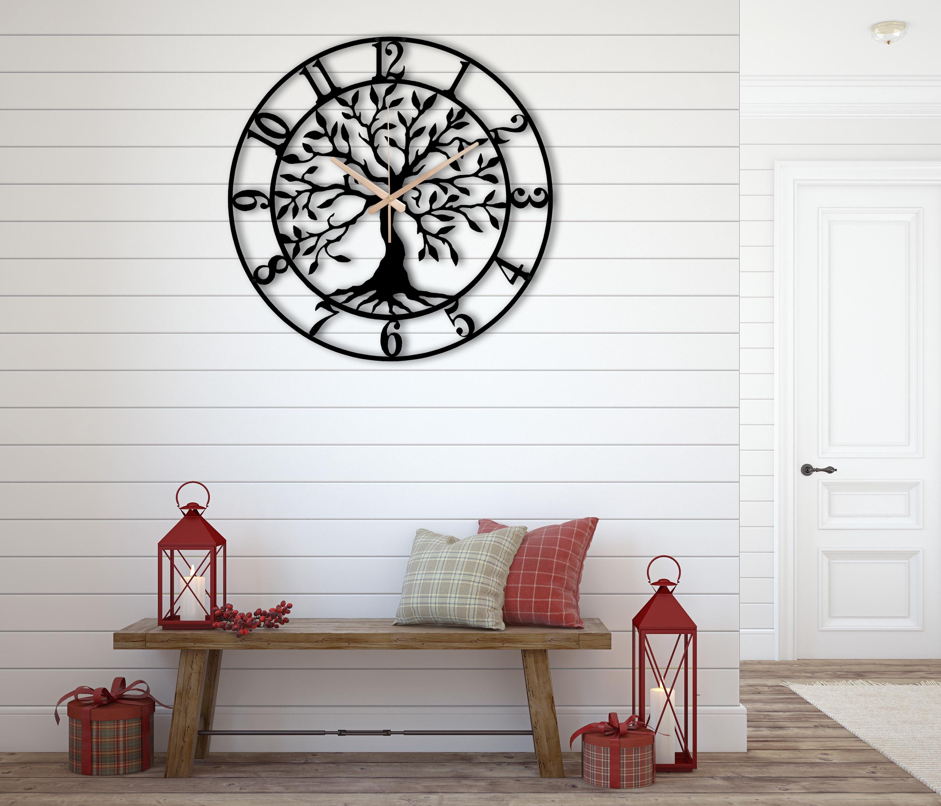 Modern Design Tree Wall Clock, Wall Art For Home Decor, Living Room Large Metal Clock, Wanduhr ,Farmhouse Wall Clock, Home Gift,Tree Of Life