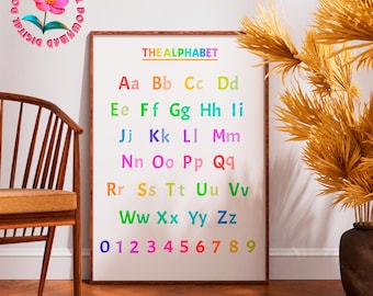 Alphabet Poster - Educational Posters - Rainbow Numbers Print - Kids Room Decor - Educational Wall Art - ABC Poster