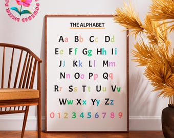 Alphabet Poster - Educational Posters - Rainbow Numbers Print - Kids Room Decor - Educational Wall Art - ABC Poster