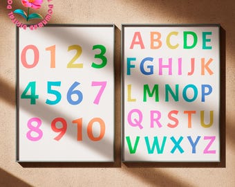 Alphabet Poster - Educational Posters - Number Poster - Kids Room Decor - Educational Wall Art - ABC Poster - 2 Set