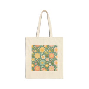 Floral Tote Bag, Botanical Canvas Tote, Reusable Shopping Bag, Eco-Friendly Carryall, Flower Print Beach Bag, Spring Market Tote