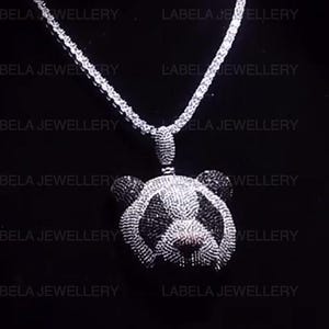 Colgante de moissanita en plata 925 con forma de panda de hip hop y diamantes en blanco y negro auténticos, colgante de moissanita con forma de panda de hip hop con busto hacia abajo para hombres y mujeres