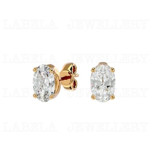 1.00 Ct Diamond Earrings, 14Kt Gold Lab Grown Diamond Oval Earrings, Diamond Studs