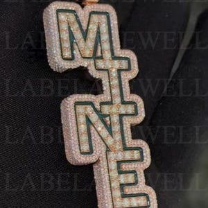Colgante de letra personalizada MINE Hip Hop, colgante con dije MINE, colgante con nombre de hip hop para hombre, colgante de moissanita, joyería Ice Out Hip Hop.