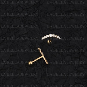 Sparkling Cartilage Earrings: Lab-Grown Diamonds in 14K Gold | Unique Inner Conch Piercing & Helix Studs Climber Studs Earrings