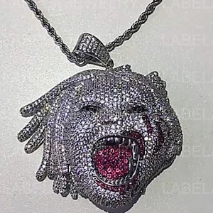 Colgante de diamante de laboratorio VVS real / Colgante de dibujos animados personalizado en 3D completamente helado / Colgante de diamante de moissanita real / Colgante de hip hop de plata 925