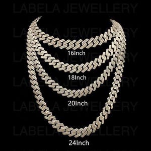 Srebrny łańcuszek Miami Cuban Link ze srebra próby 925, w pełni oszroniony okrągły Moissanite z diamentami | Luksusowa biżuteria z naszyjnikiem hip-hopowym | Tester PASSES DIAMOND
