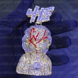 Pendentif dessin animé personnalisé 3D entièrement glacé | Pendentif diamant moissanite véritable | Pendentif hip-hop en argent 925