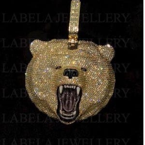 Pendentif emoji fantôme CZ jaune VVS Panda Design, pendentif pierre jaune | Pendentif dessin animé personnalisé 3D entièrement glacé | Pendentif hip hop en argent 925