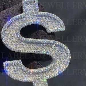 Colgante con símbolo de dólar de diamantes de moissanita redondos y baguette DEF VVS, colgante con símbolo de dólar de plata esterlina 925, dije colgante de diamantes para hombre