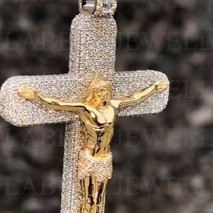 Colgante de cruz de moissanita auténtica, colgante de Jesús en plata de ley 925, colgante de hip hop personalizado con diamantes para hombre