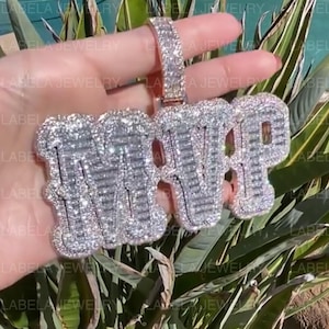 Colgante de diamante moissanita VVS real/collar con dije de hip hop helado, colgante de hip hop de plata 925/colgante con letras brillantes heladas/