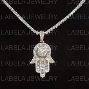 Collar con colgante de mal de ojo para hombre, colgante de plata 925 estilo hip hop para regalo de cumpleaños