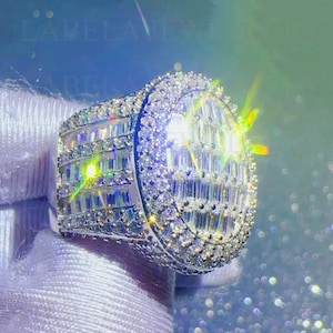 Handmade Moissanite Iced Out Hip Hop Paved Iced Out Synthetic Diamond Big Hollow 925 Sterling silver Jewelry Gift for Him Boyfriend Husband