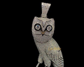 OVO Owl Moissanite 3D Pendant 925 Sterling Silver, Iced Out Drake Style Hip Hop Charm, Passes Diamond Tester, Custom Gold Finish Bling
