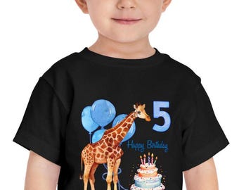 Personalized Giraffe Birthday Tee, Boys Girls Party Outfit, Sizes 2T - 5T