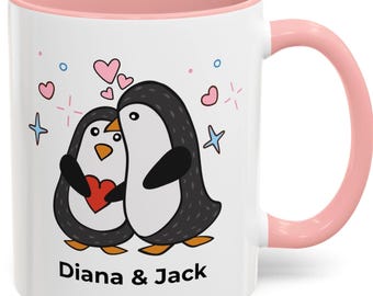 Cozy Penguin Mug, Personalized Coffee Tea Mug For Couples