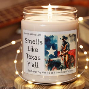 Personalized Smells Like Texas Candle: Lavender Sage Soy Candle