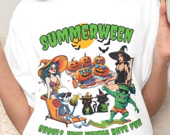 Summerween Comfort Colors Tee: Spooky Halloween Beach Vibes
