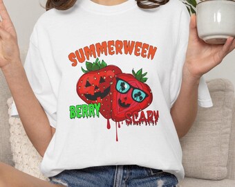 Strawberry Summerween Horror T-Shirt, Spooky Clown Tee for Halloween & Horror Fans, Comfort Colors Unisex
