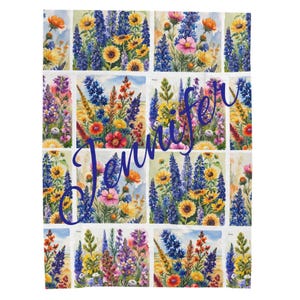 Personalized Floral Plush Blanket, Cozy Gift for Her, Wildflower Design, Texas Theme Throw, Birthday Gift, Housewarming, Mother&#39;s Gift