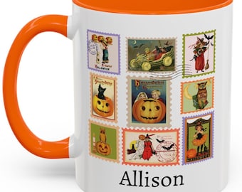 Vintage Halloween Stamp Mug: Spooky Retro Coffee Cup