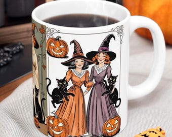 Retro Witch Ceramic Mug: 1930s Halloween Art