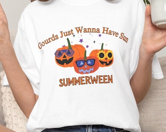 Camiseta fofa de Halloween com abóbora de Halloween: Camiseta Comfort Colors, Halloween Verão