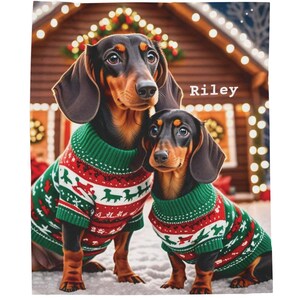Custom Dachshund Christmas Blanket: Velveteen Plush Throw, Dog Lover Gift