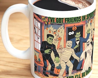 Retro Halloween Mug: 90's Style Spooky Friends Ceramic Mug