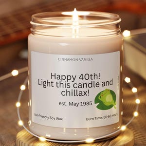 Personalized 40th Birthday Soy Candle: 90&#39;s Theme, Frog Lover Gift