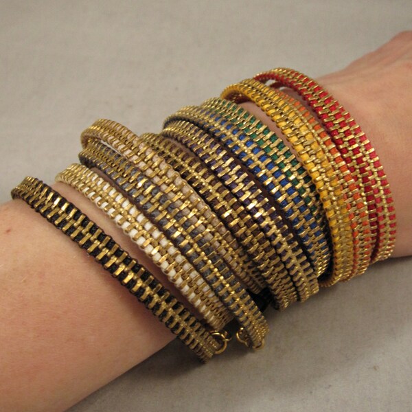 SALE - TWO Brass Zipper Bracelets - 12 COLORS