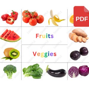 Fruit & Vegetable Sorting Cards for Kids PDF - Realistic Image Food Cards for Fruit and Vegetable and Color Recognition - Digital Download