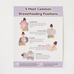 Printable Breastfeeding Positions Poster | 24x30in PDF | Breastfeeding Education | Lactation Consultant Office Decor | CMYK Digital Download