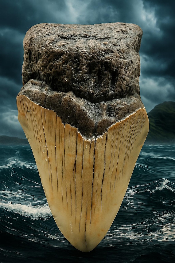 メガラドンの歯、3インチ、ノースカロライナ州産のほぼ完全な化石